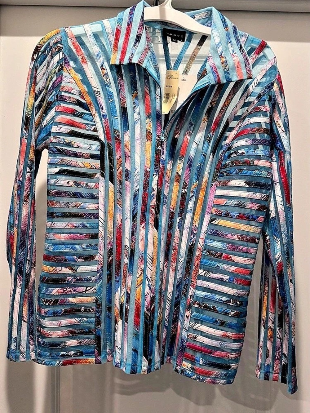 Fever Striped Button Down in Blue & Pink Size Medium NWT
